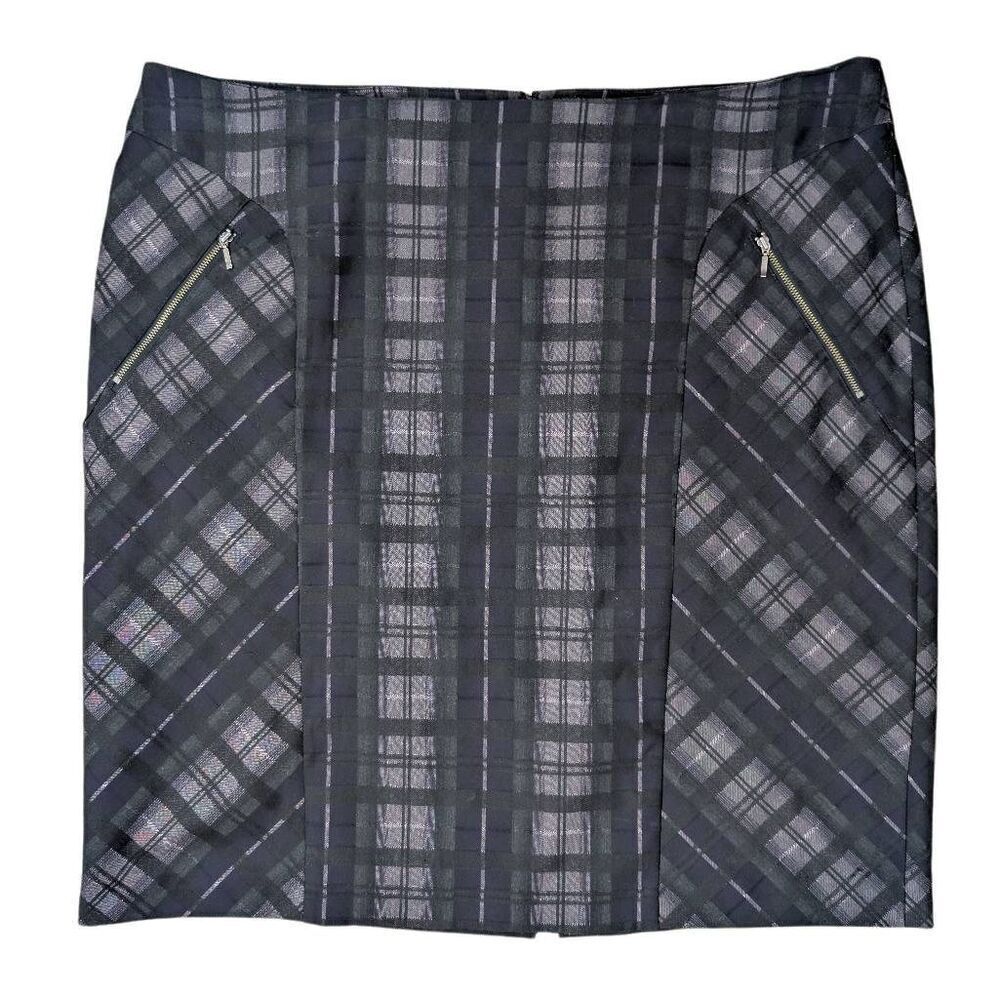 Sejour 22 Purple Plaid Pencil Skirt Zipped Pockets Vintage Y2K Office Punk